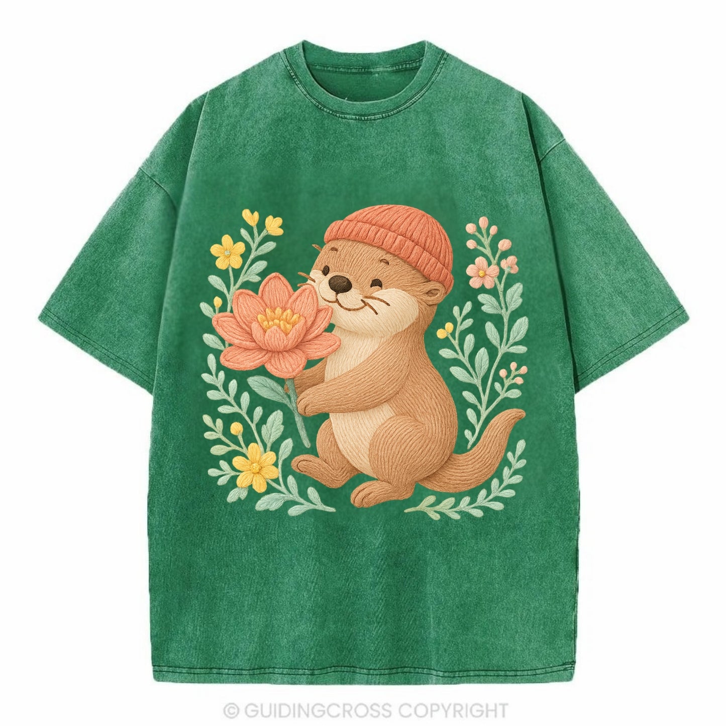 Peach Otter - Vintage T-shirt - Forest Mist(Green)