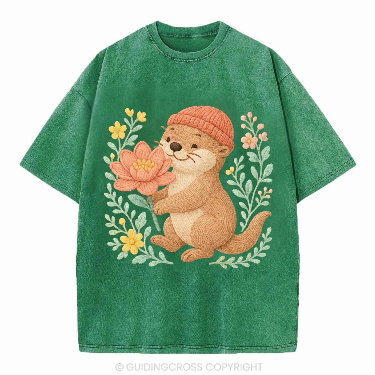 Peach Otter - Vintage T-shirt - Forest Mist(Green)