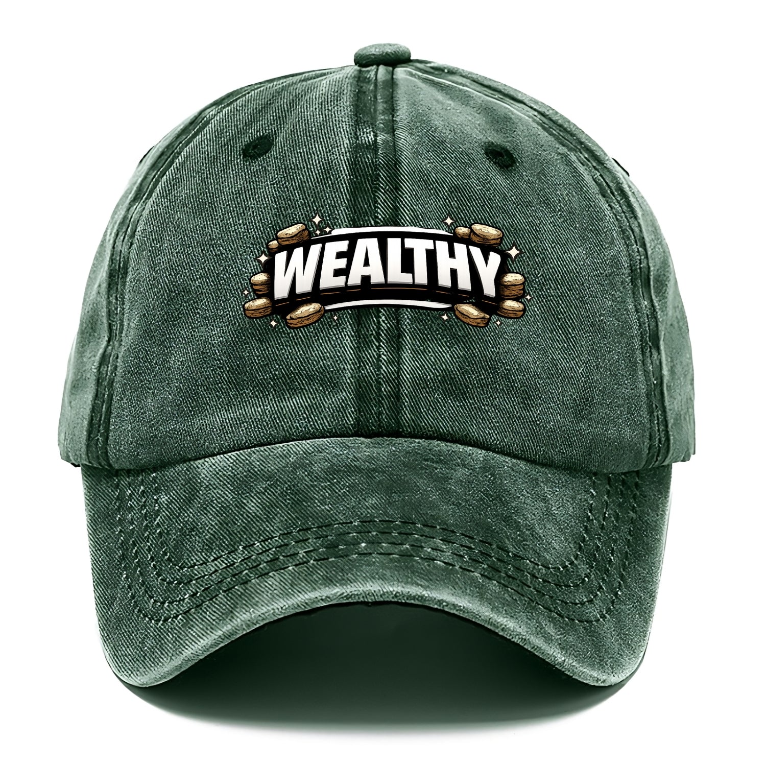 Bold typography design - "WEALTHY" - financial abundance, rich life - Classic Cap - Forest Mist(Green)