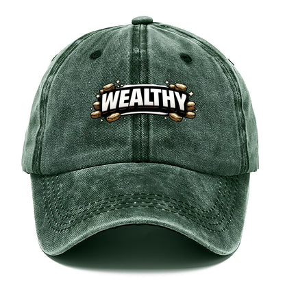 Bold typography design - "WEALTHY" - financial abundance, rich life - Classic Cap - Forest Mist(Green)