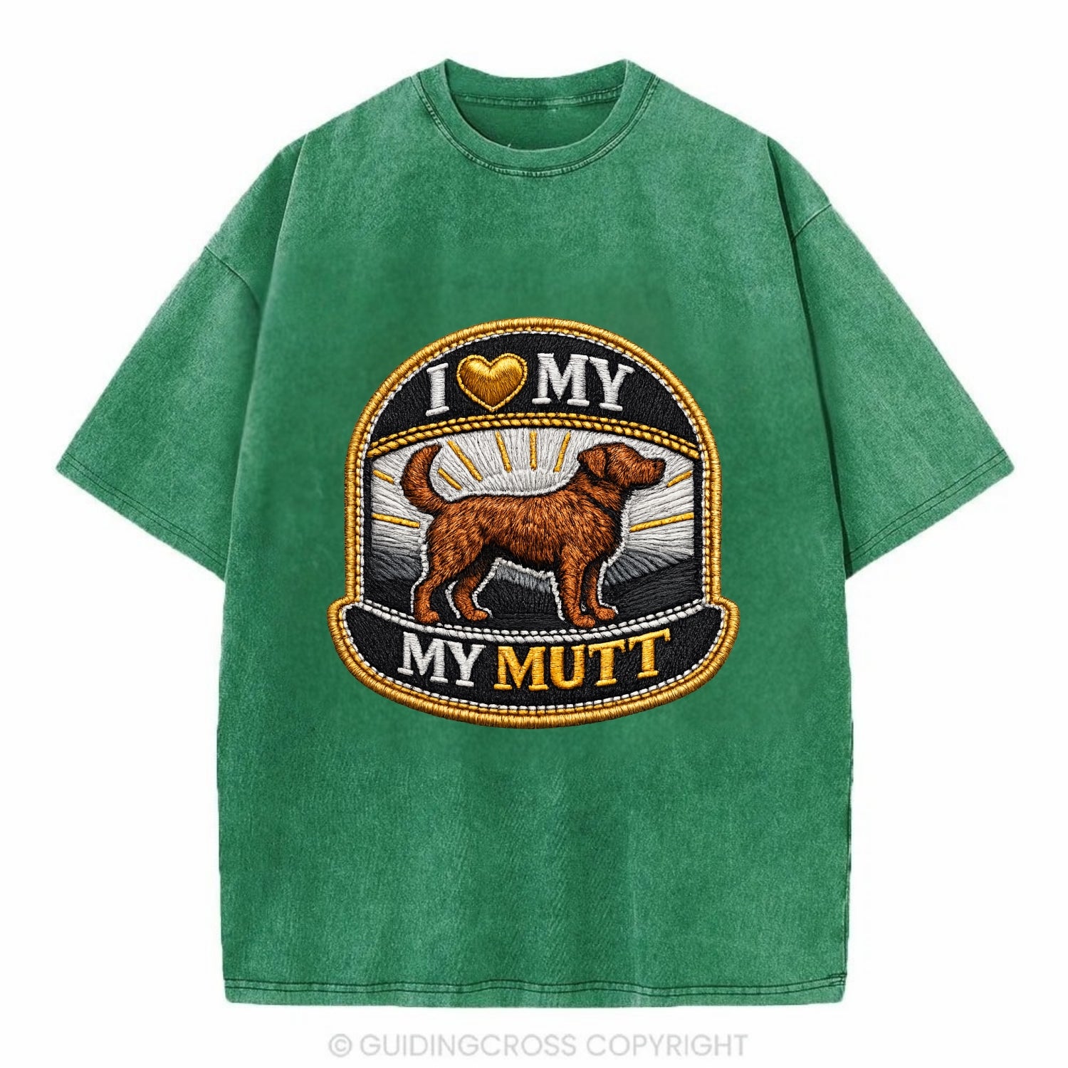 I LOVE MY MUTT - mixed breed silhouette in brown , rescue pride - Vintage T-shirt - Forest Mist(Green)