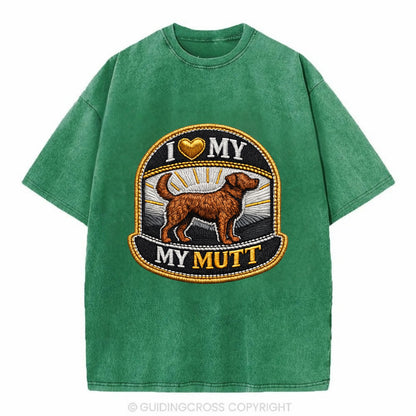 I LOVE MY MUTT - mixed breed silhouette in brown , rescue pride - Vintage T-shirt - Forest Mist(Green)