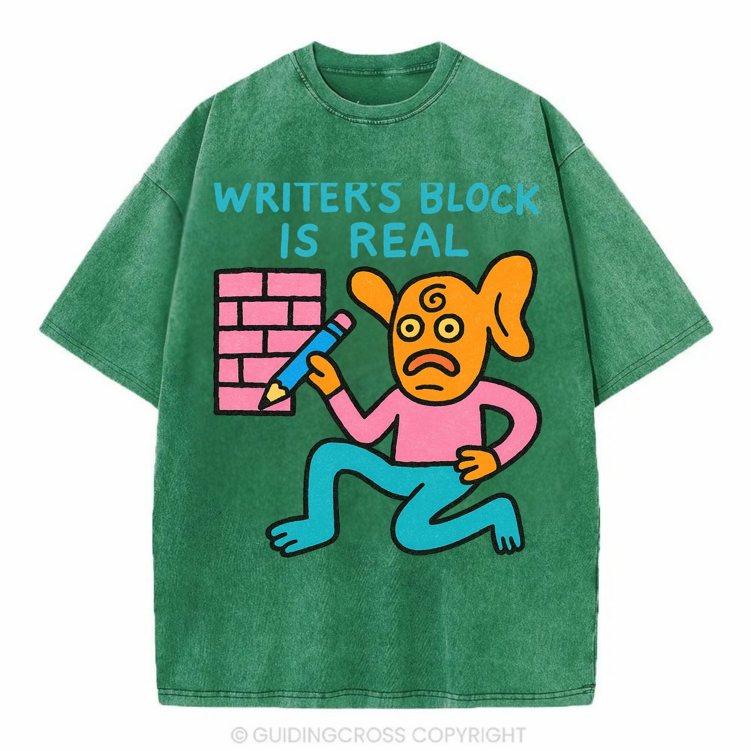 WRITERS BLOCK IS REAL | Brick wall with pencil - Vintage T-shirt - Forest Mist(Green)