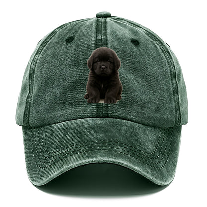 Baby Newfoundland Puppy - giant fluffy black, gentle eyes, webbed paws, front-facing, - Classic Cap - Forest Mist(Green)