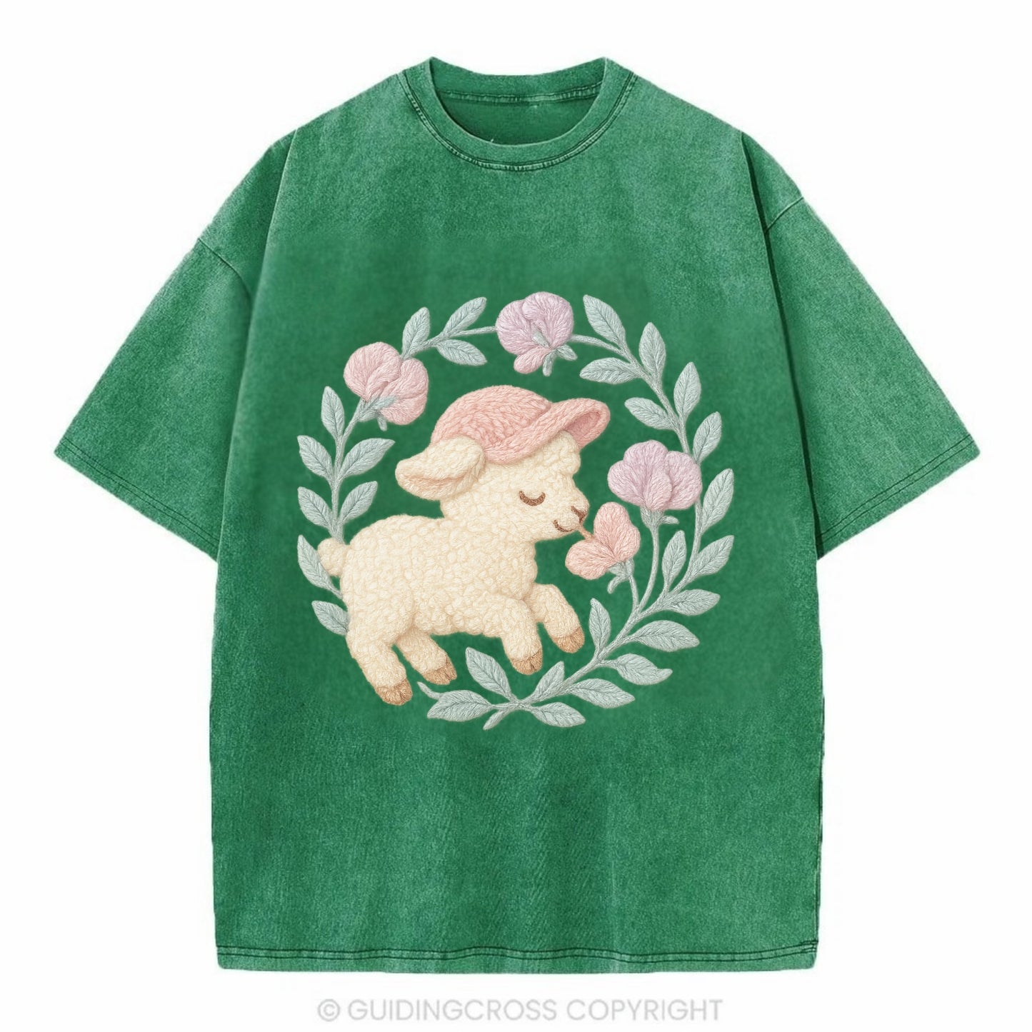Lamb Sweet Peas  - Vintage T-shirt - Forest Mist(Green)