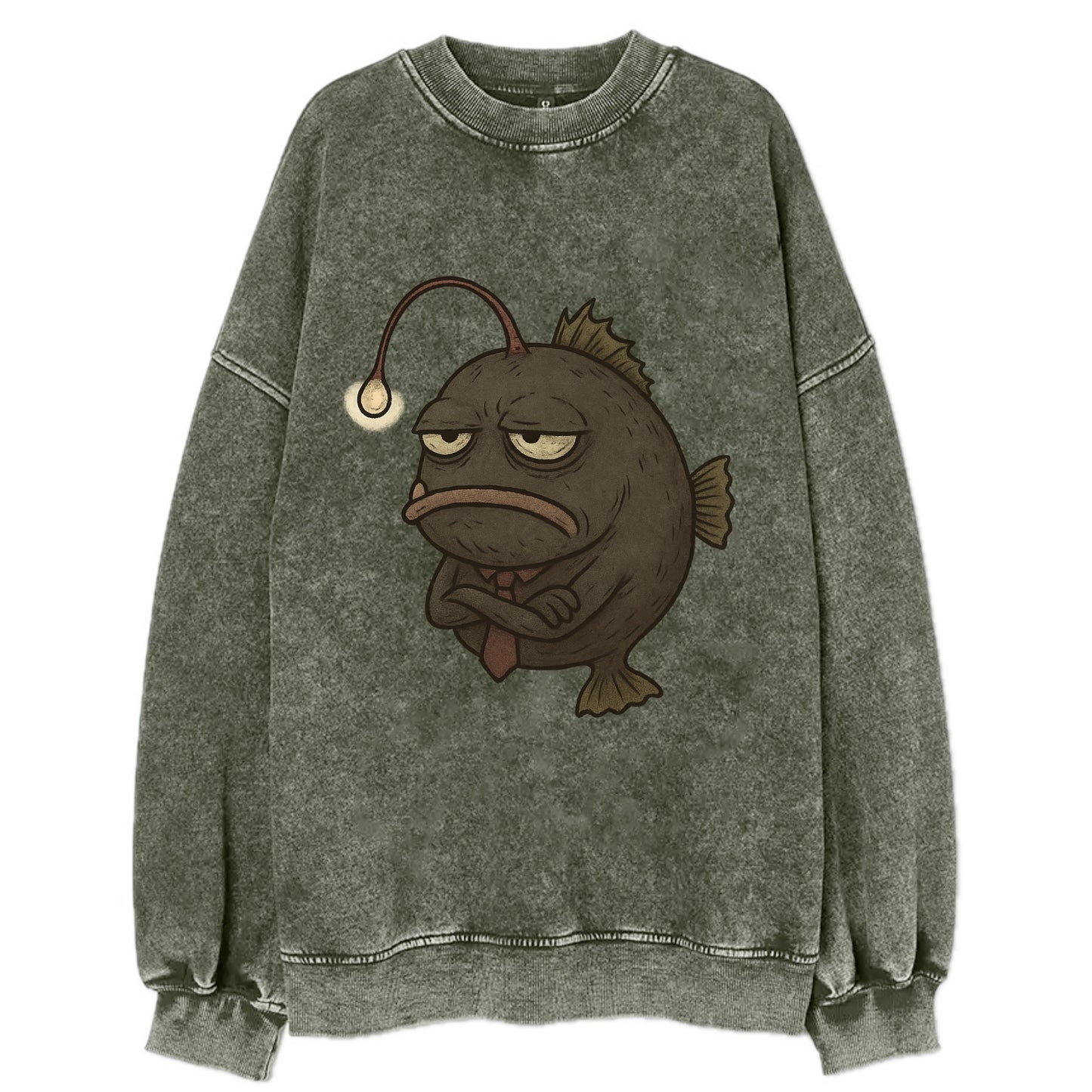 THE ANGLERFISH LURES DISAPPOINTMENT | Dark gray anglerfish with dim light - Vintage Sweatshirt - Forest Mist(Green)