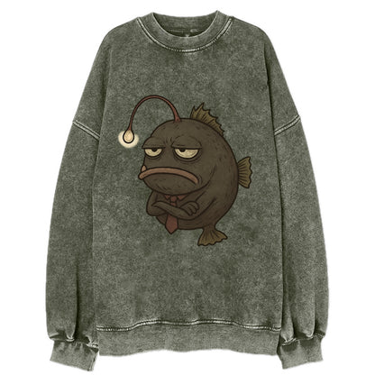 THE ANGLERFISH LURES DISAPPOINTMENT | Dark gray anglerfish with dim light - Vintage Sweatshirt - Forest Mist(Green)