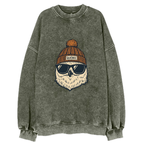 Quebec City Snowy Owl wearing Quebec beanie with pom pom and wayfarer - Vintage Sweatshirt