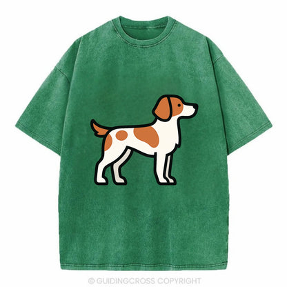 Brittany Spaniel - Orange and white flat side profile - Vintage T-shirt - Forest Mist(Green)