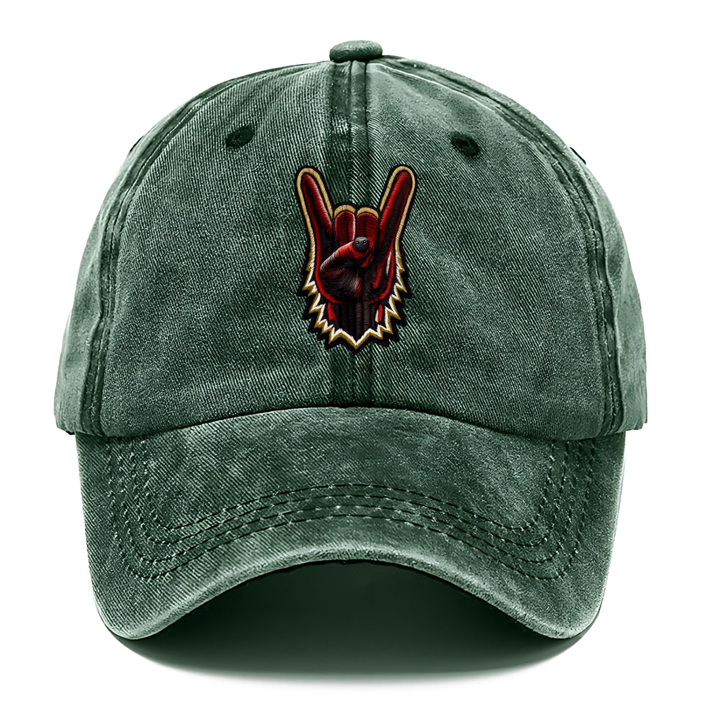 ROCK HAND HORNS - devil horns hand gesture in black and red , metal music - Classic Cap - Forest Mist(Green)