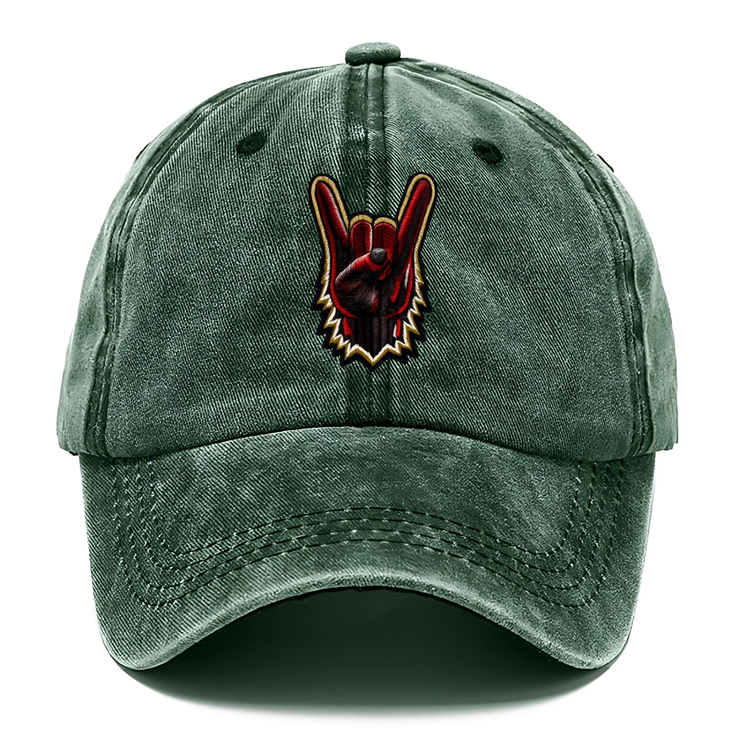 ROCK HAND HORNS - devil horns hand gesture in black and red , metal music - Classic Cap - Forest Mist(Green)
