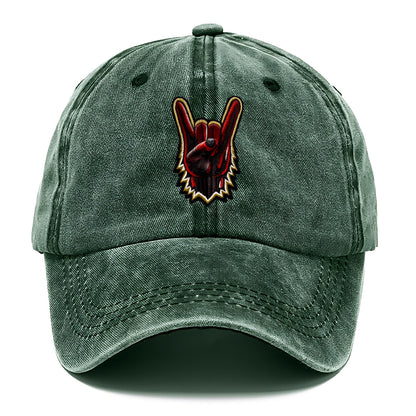ROCK HAND HORNS - devil horns hand gesture in black and red , metal music - Classic Cap - Forest Mist(Green)