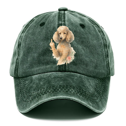Standard Poodle with curly styled coat, intelligent face, fancy paw giving finger - Classic Cap - Forest Mist(Green)
