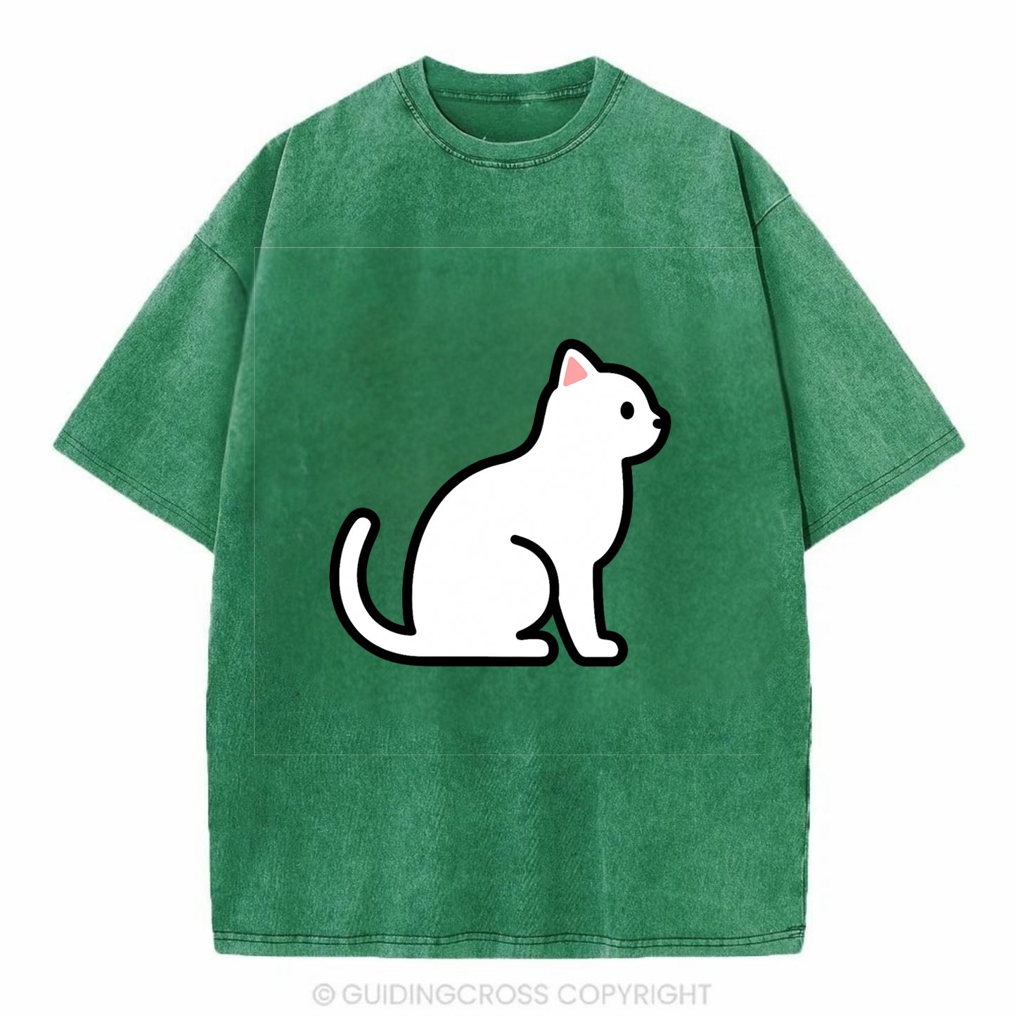 Domestic Shorthair - White classic flat side profile - Vintage T-shirt - Forest Mist(Green)