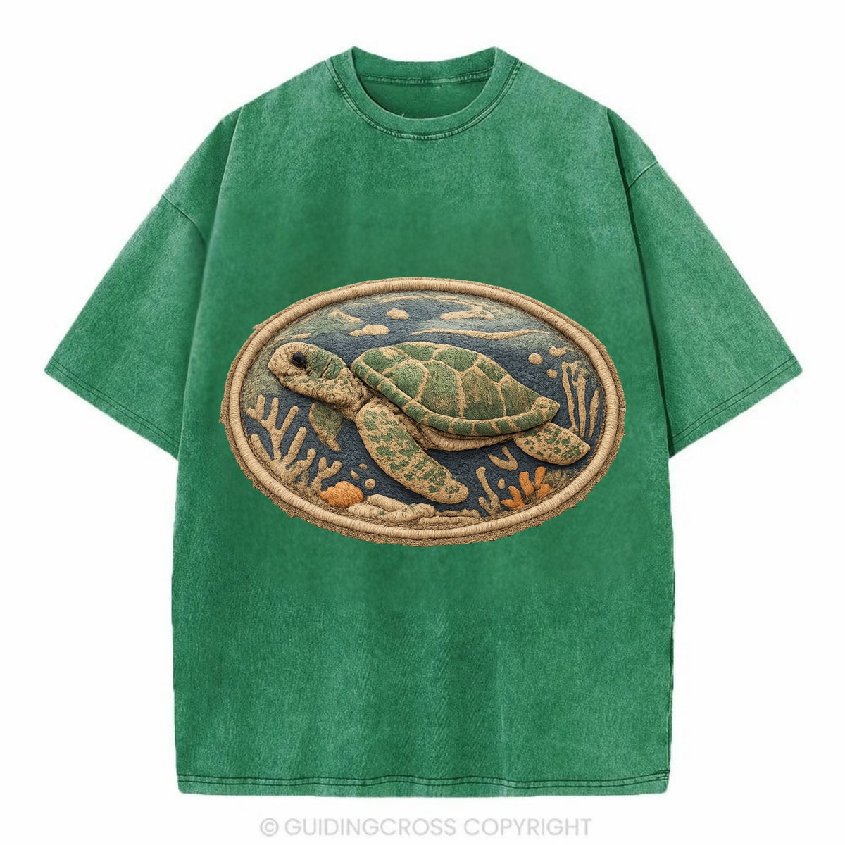 SEA TURTLE - swimming turtle in green and blue , ocean life - Vintage T-shirt - Forest Mist(Green)