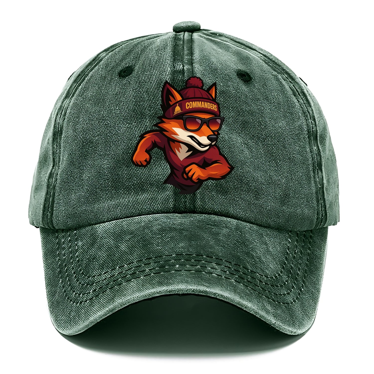 Washington Fox wearing Commanders beanie with Capitol patch and wayfarer sunglasses - Classic Cap - Forest Mist(Green)