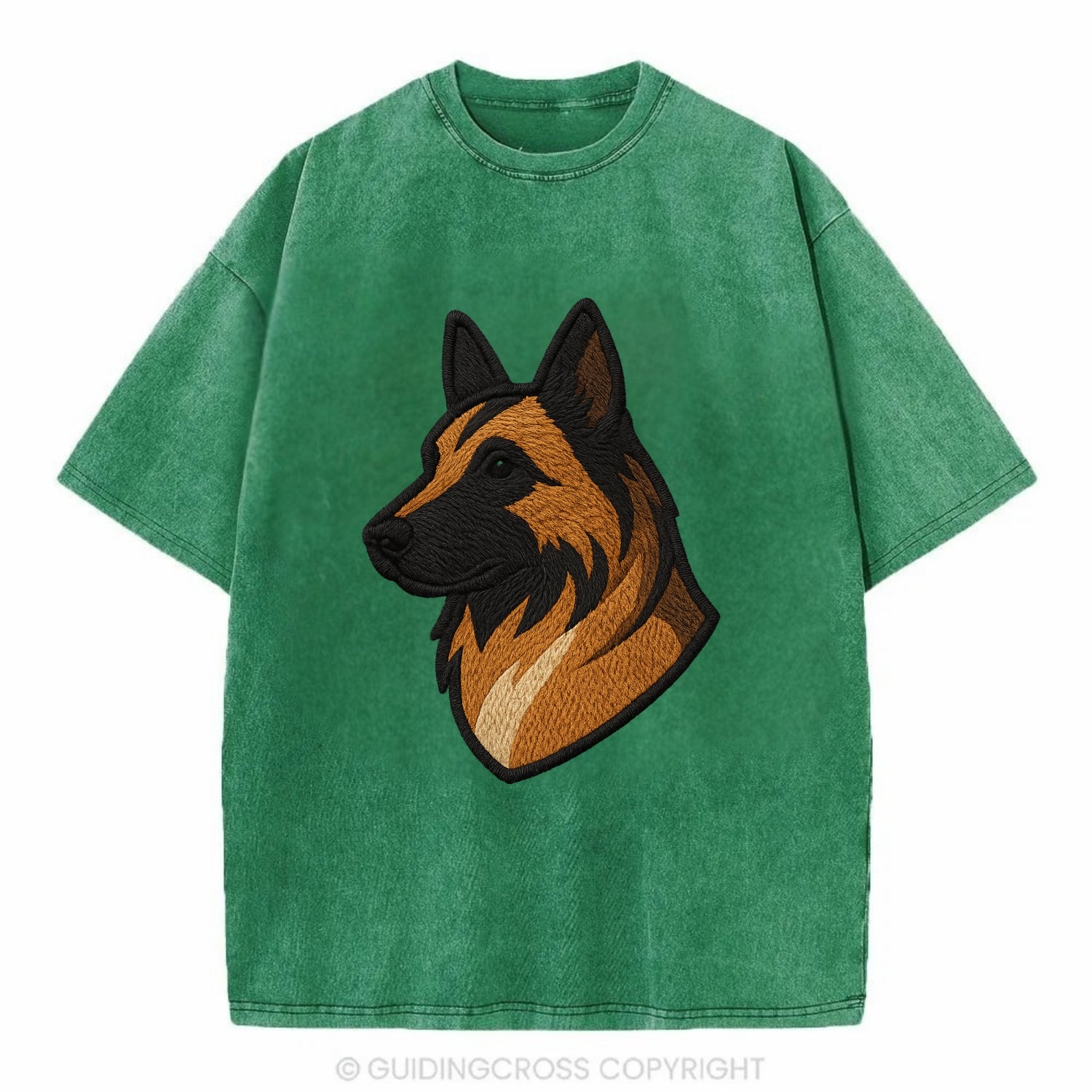 Belgian Tervuren - Fawn with black overlay embroidered design - Vintage T-shirt - Forest Mist(Green)