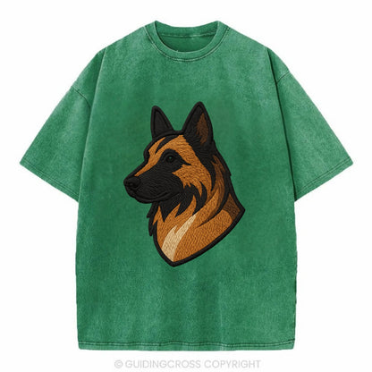 Belgian Tervuren - Fawn with black overlay embroidered design - Vintage T-shirt - Forest Mist(Green)