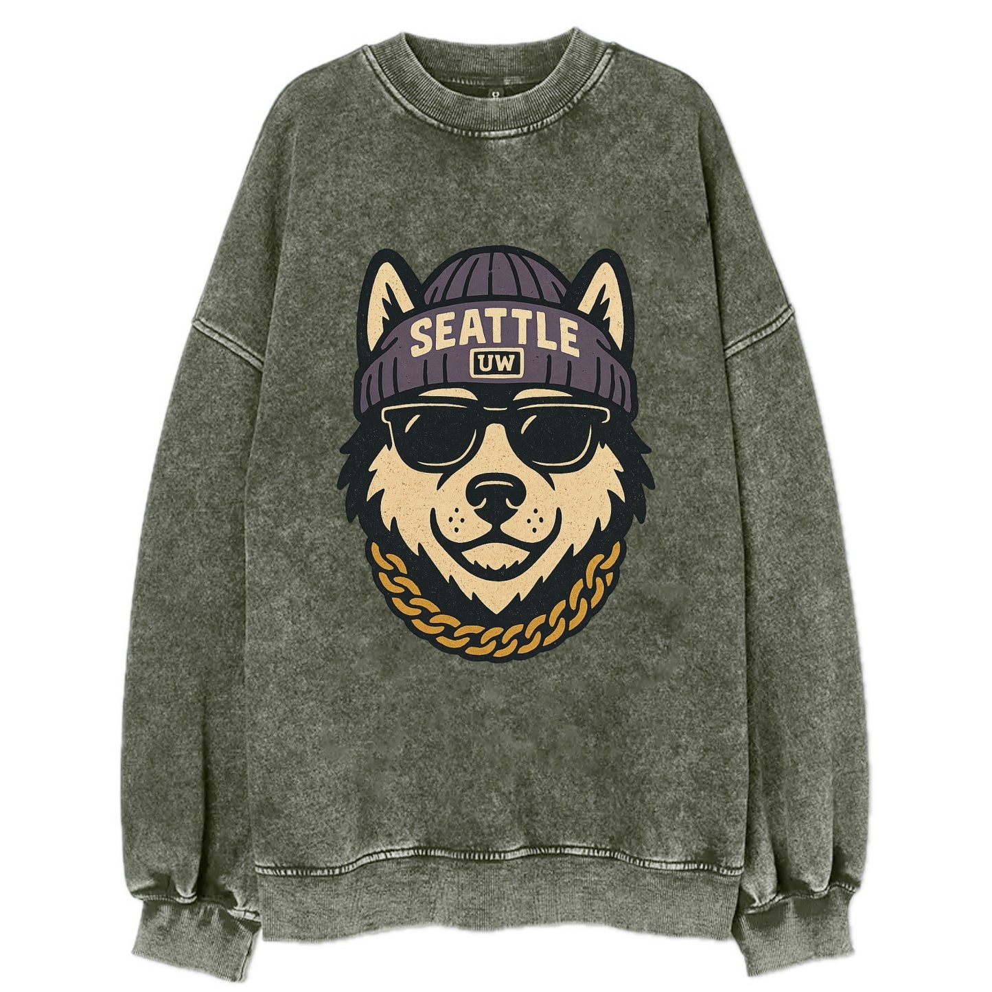 Seattle Husky - Vintage Sweatshirt - Forest Mist(Green)