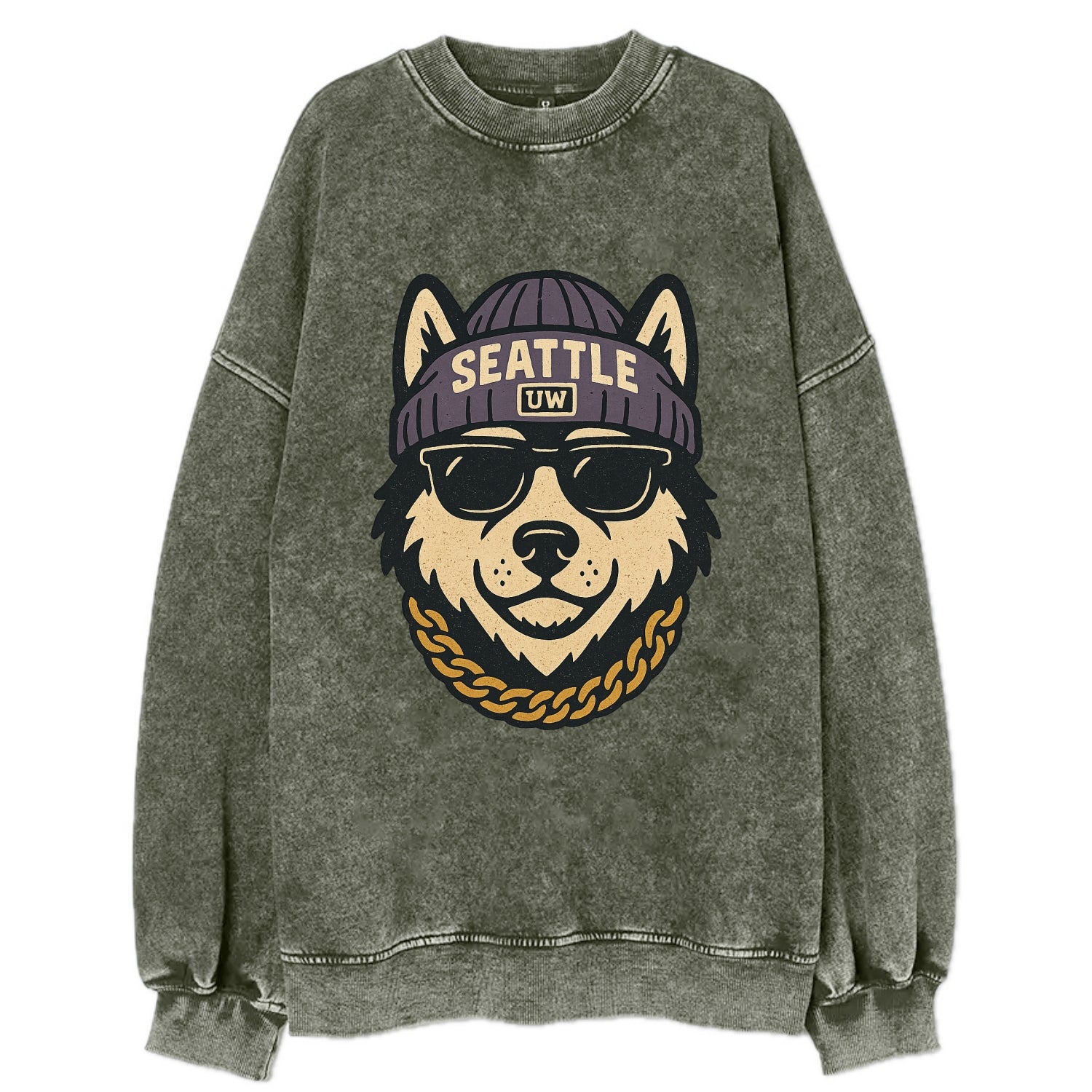 Seattle Husky - Vintage Sweatshirt - Forest Mist(Green)