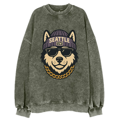 Seattle Husky - Vintage Sweatshirt - Forest Mist(Green)