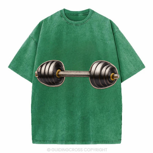Embroidered patch design - WEIGHTLIFTING BARBELL - heavy barbell with plates in - Vintage T-shirt - Forest Mist(Green)