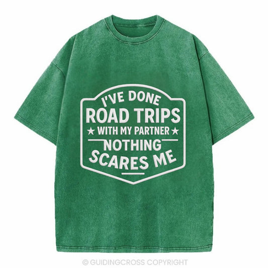 I've done road trips with my partner, nothing scares me - Vintage T-shirt - Forest Mist(Green)