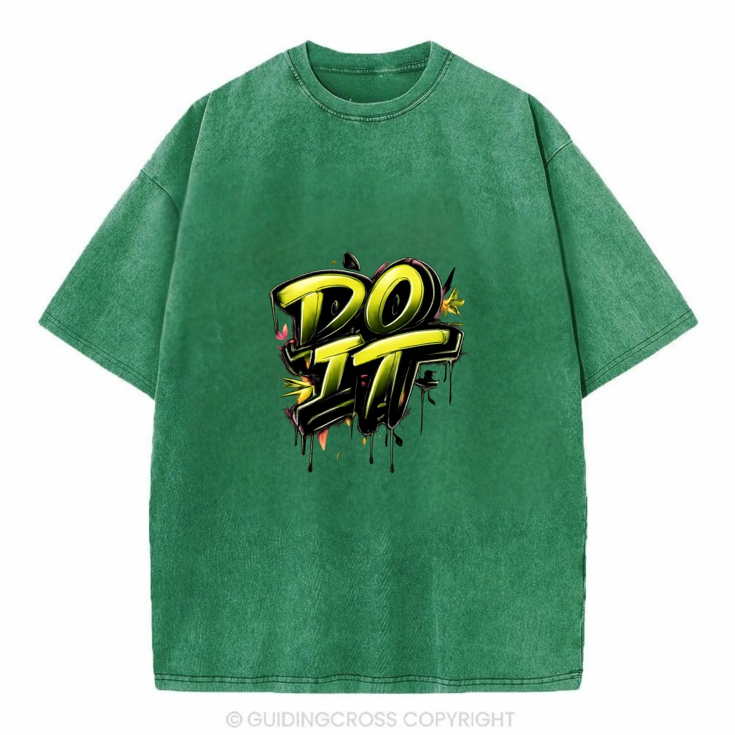 Bold typography design - "DO IT" - just do it, stop waiting - Vintage T-shirt - Forest Mist(Green)