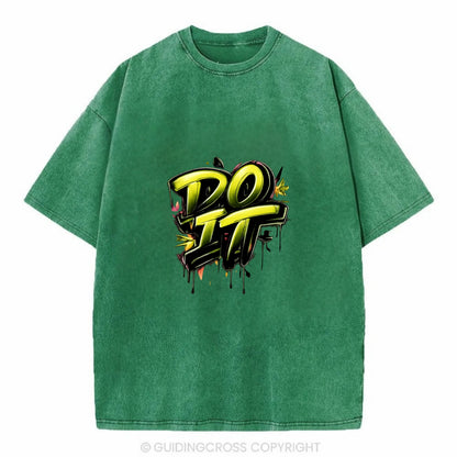 Bold typography design - "DO IT" - just do it, stop waiting - Vintage T-shirt - Forest Mist(Green)