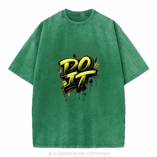 Bold typography design - "DO IT" - just do it, stop waiting - Vintage T-shirt - Forest Mist(Green)