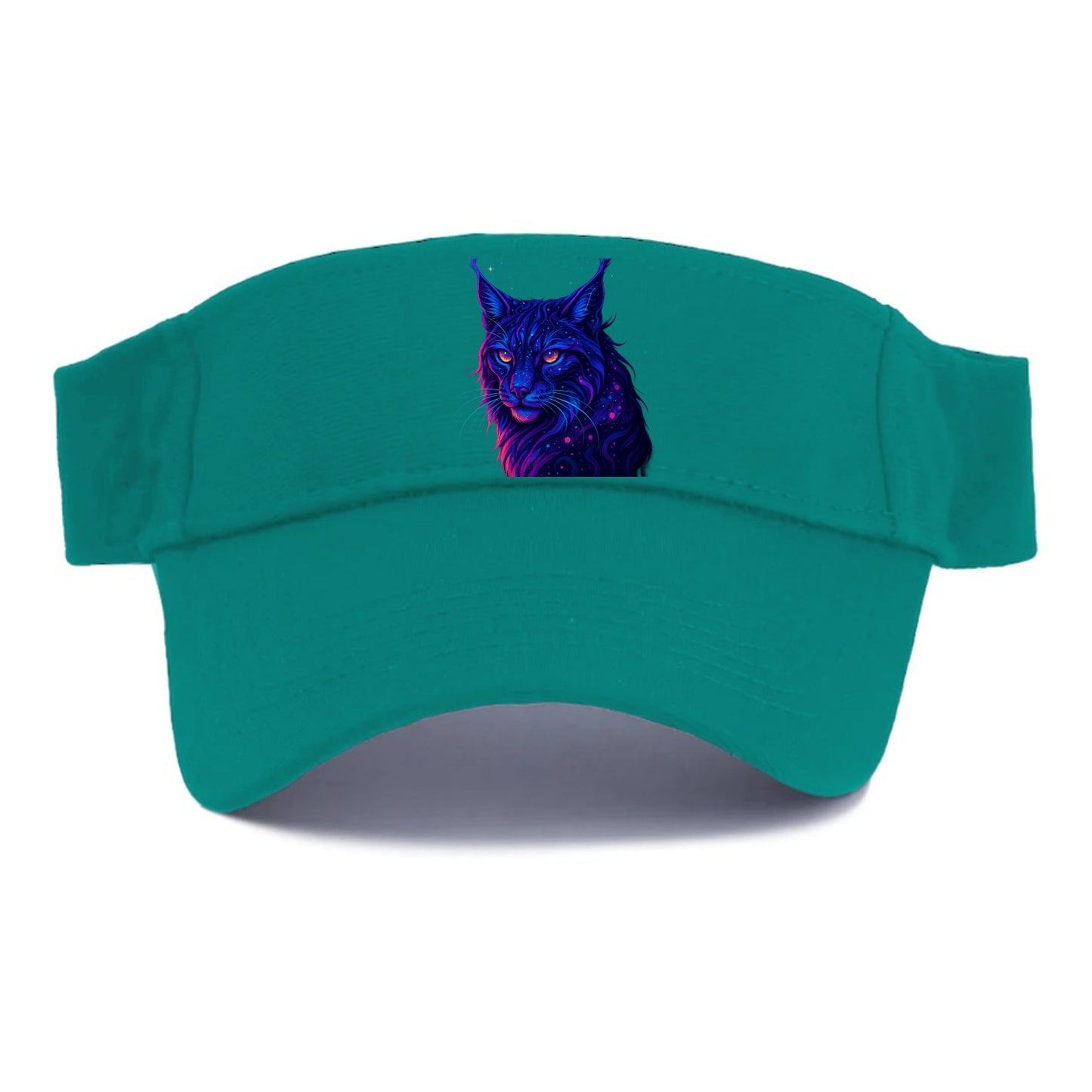 Stealthy lynx with ear tufts forming constellation patterns, nebula spots across the body, - Visor - Forest Mist(Green)