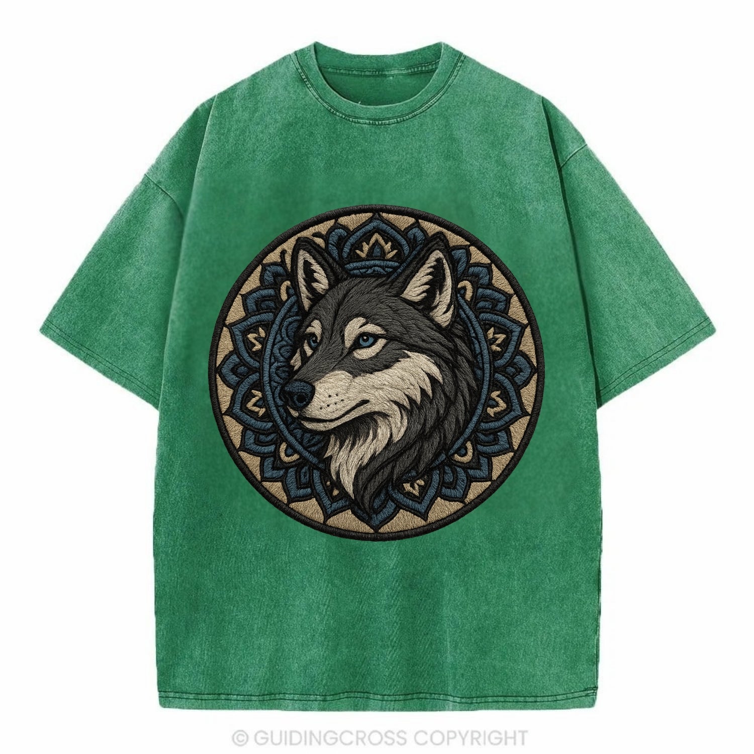 Mandala Wolf Pattern  - Vintage T-shirt - Forest Mist(Green)