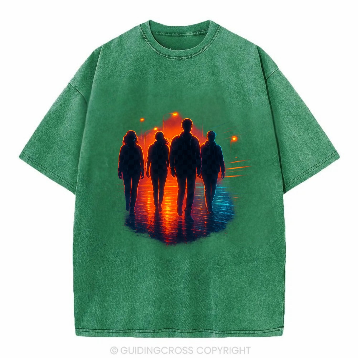 gang of silhouettes walking together at sunset by the beach - Vintage T-shirt - Forest Mist(Green)
