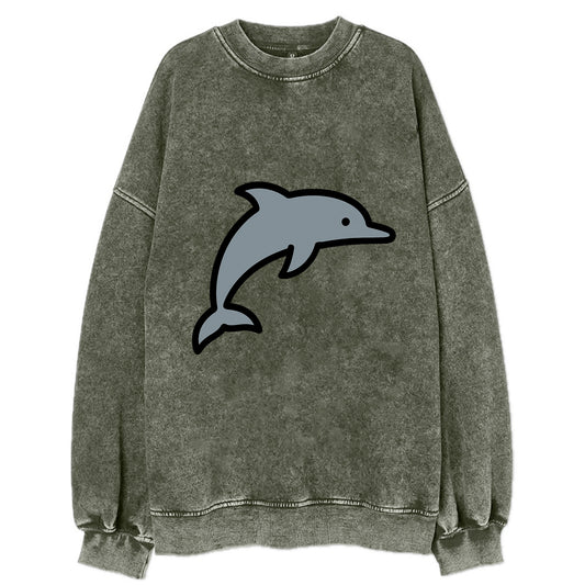 Bottlenose Dolphin - Gray jumping pose flat side profile - Vintage Sweatshirt - Forest Mist(Green)