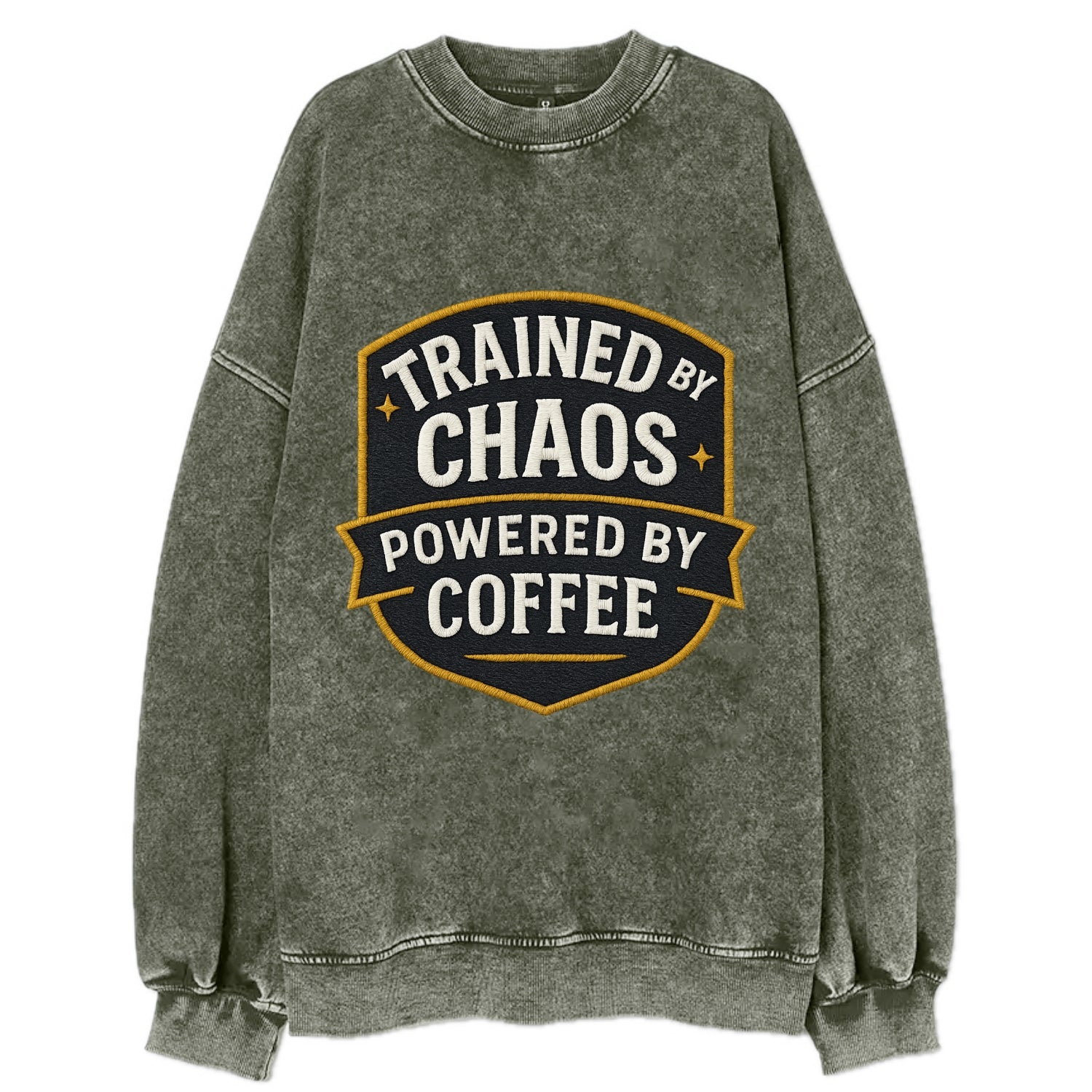 Trained by chaos, powered by coffee - Vintage Sweatshirt - Forest Mist(Green)