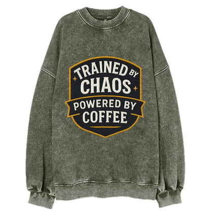 Trained by chaos, powered by coffee - Vintage Sweatshirt - Forest Mist(Green)