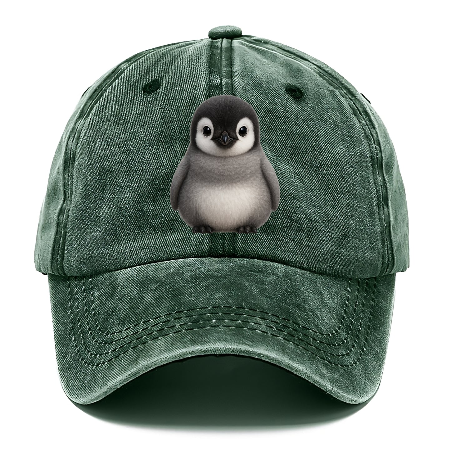 Baby Adelie Penguin - black and white, round body, curious eyes, front-facing, - Classic Cap - Forest Mist(Green)