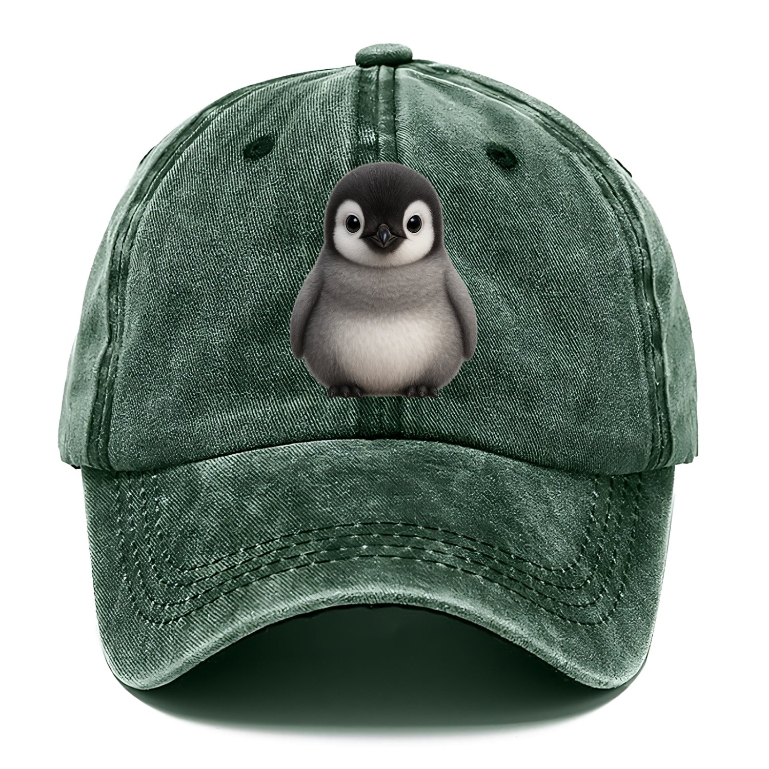 Baby Adelie Penguin - black and white, round body, curious eyes, front-facing, - Classic Cap - Forest Mist(Green)