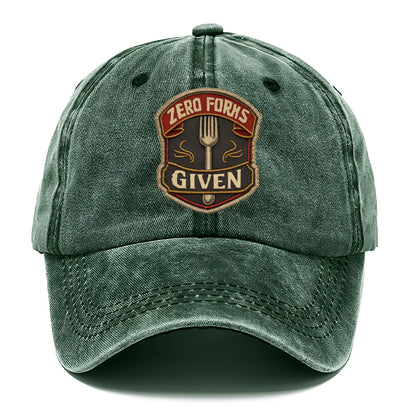 ZERO FORKS GIVEN - fork with text in silver , no cares attitude - Classic Cap - Forest Mist(Green)