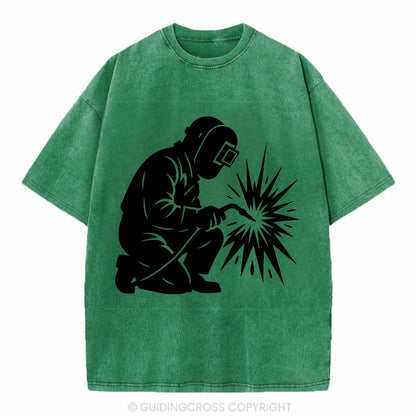 Welder sparks flying dramatically - Vintage T-shirt - Forest Mist(Green)