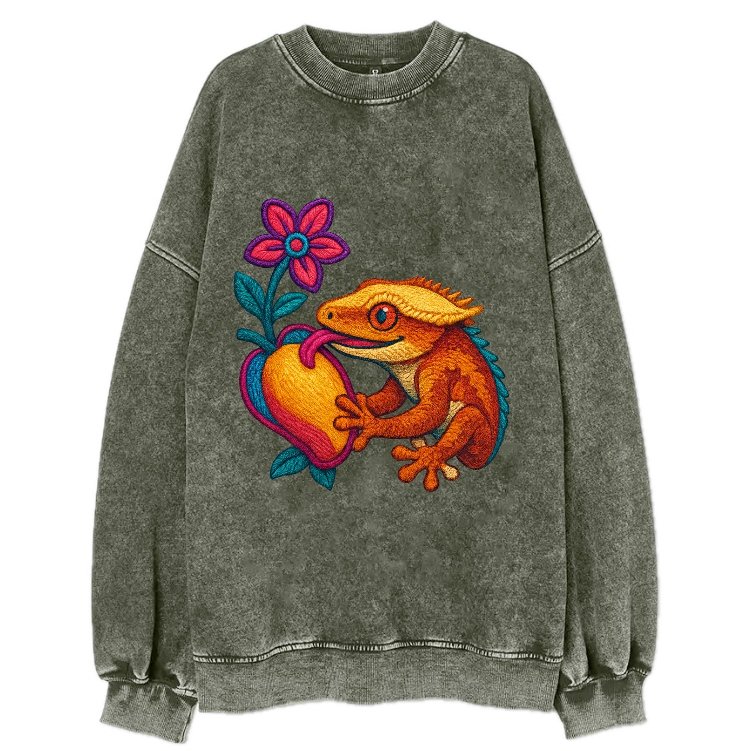 Crested Gecko - Vintage Sweatshirt - Forest Mist(Green)