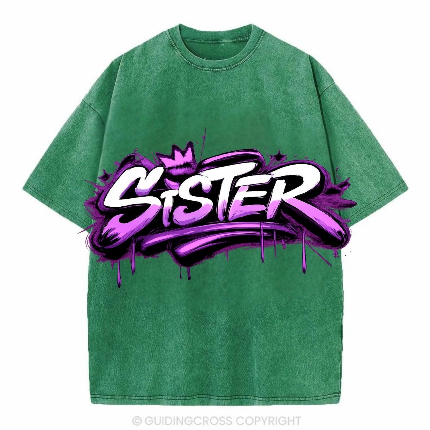 Bold typography design - "SISTER" - female bond, sisterhood - Vintage T-shirt - Forest Mist(Green)
