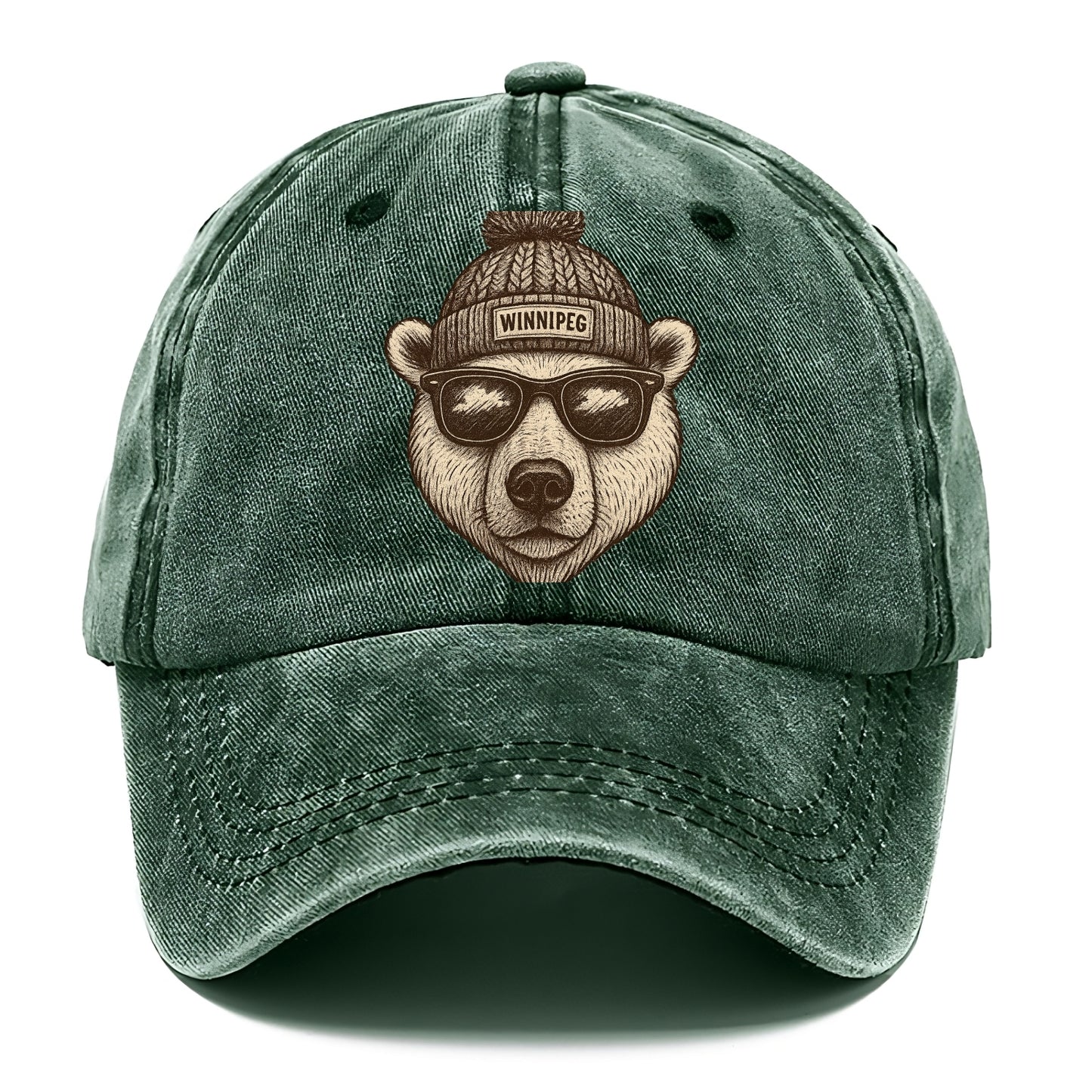Winnipeg Polar Bear wearing Winnipeg beanie with pom pom and wayfarer sunglasses - Classic Cap - Forest Mist(Green)