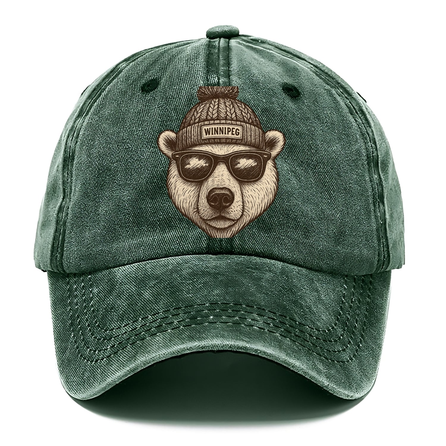 Winnipeg Polar Bear wearing Winnipeg beanie with pom pom and wayfarer sunglasses - Classic Cap - Forest Mist(Green)