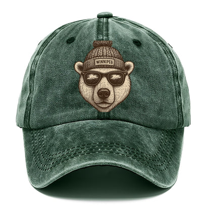 Winnipeg Polar Bear wearing Winnipeg beanie with pom pom and wayfarer sunglasses - Classic Cap - Forest Mist(Green)