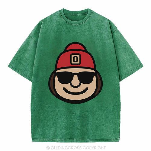 Columbus Brutus wearing Ohio State beanie with Block O patch - Vintage T-shirt