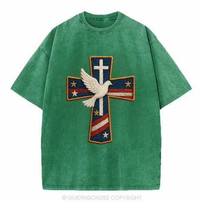 Dove and Cross  - Vintage T-shirt - Forest Mist(Green)