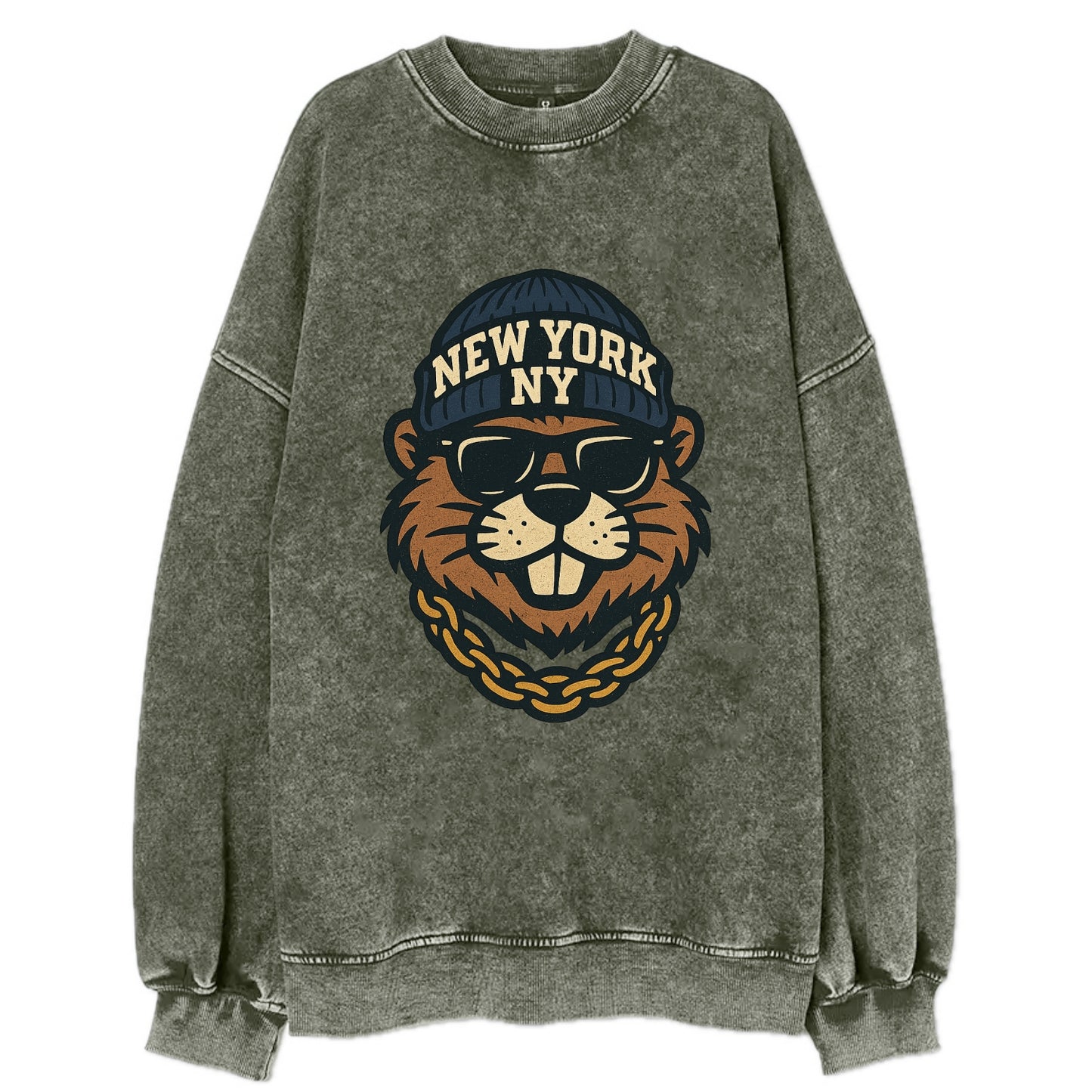 {animal:beaver,locationText:NEW YORK,initials:NY,beanieColor:nav - Vintage Sweatshirt - Forest Mist(Green)