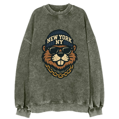 {animal:beaver,locationText:NEW YORK,initials:NY,beanieColor:nav - Vintage Sweatshirt - Forest Mist(Green)