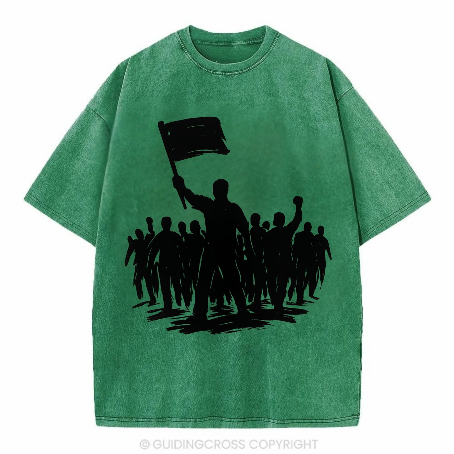 Crowd of protesters marching - solidarity movement ink painting - Vintage T-shirt - Forest Mist(Green)